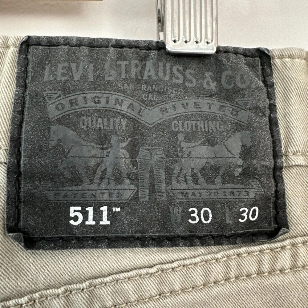 Levis Jeans Mens 30x30 511 Slim Straight‎ Khaki Tan Brown Pants